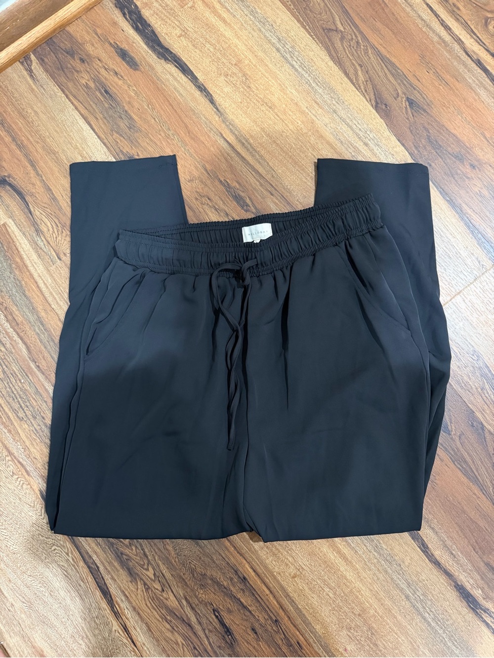 MELLODAY Women's Black Straight-Leg Drawstring Pants Size L NWT